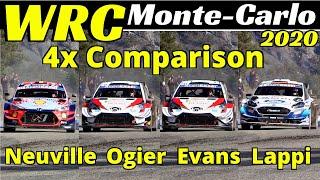 WRC Rallye Monte Carlo 2020, 4x Ultimate Comparison: Neuville vs Ogier vs Evans vs Lappi, Pure Show!