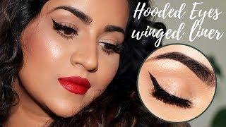 (Hooded Eyes) Winged Eyeliner + Classic Red Lips | Makeup Tutorial