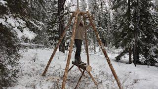 Solo Winter Bushcraft Shelter Build - Buildling a Log Home in the Canadian Wilderness Pt. 1