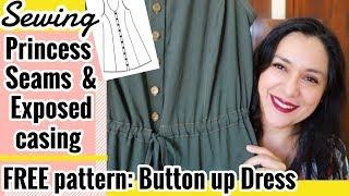 FREE pattern: Button up dress (Peppermint).  Princess seams & exposed casing for waist shaping.