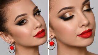 HOLIDAY GLAM Makeup Tutorial | Red Lipstick and Gold Smokey Eye