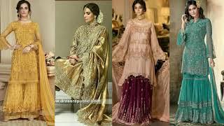 Top 10 beautiful and Stylish party wear dresses Sharara and lehenga design and colour combination id