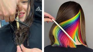 10 Haircut and Hair Color Transformation For Long Hair - Rainbow Hairstyle Colours Tutorials Ideas