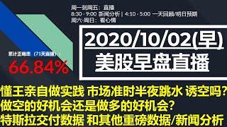 美股直播10/02 (早) 懂王亲自做实践 市场准时半夜跳水 诱空吗？ 做空的好机会还是做多的好机会？ 特斯拉交付数据 和其他重磅数据/新闻分析