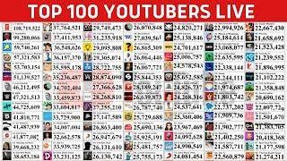 Top 100 YouTubers Live Sub Count with Vevo || PewDiePie gained 1 million subs in one day ||