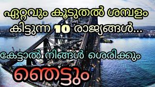 Top 10 high paid salary countries 2019 malayalam