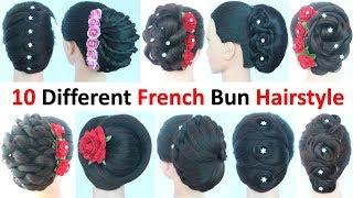 10 different french bun hairstyle || easy hairstyles || french roll || simple hairstyle || hairstyle