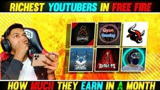 FREE FIRE TOP 10 YOUTUBERS INCOME for month nearly 3 core's || #freefire