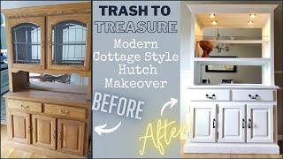 How to Refinish furniture on a BUDGET |MODERN COTTAGE FARMHOUSE HUTCH THRIFT MAKEOVER Trash Treasure