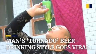 Chinese man’s ‘tornado’ beer-drinking style becomes online sensation