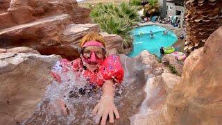 BACKYARD WATER PARK!!  Adley Slides Backwards! Ultimate Family Vacation and Pool Party with Friends