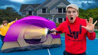 MYSTERY NEIGHBOR DESTROYS BACKYARD CAMPING CHALLENGE!! (Merch Store Still Shut Down)