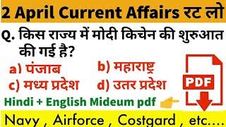 2 April  2020 |Current Affairs | Top - 10  Questions | All Defence Exam | Navy, Air force, etc..