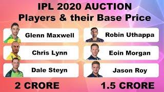 IPL 2020 Auction : Top Players & Their Base Price | Indian Premier League