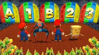 Mario Party 9 MiniGames - Mario Vs Spider Man Vs SpongeBob Vs Luigi (Master Cpu)