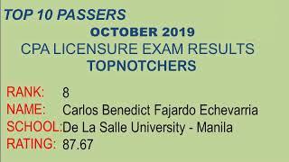 Top 10 CPA Licensure Exam Result, Oct. 2019