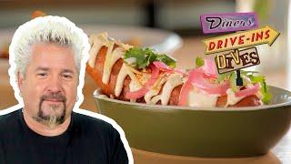 Guy Fieri Eats an ELOTE Corn dog (from #DDD) | Food Network