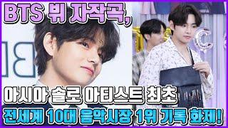 【ENG】BTS 뷔 자작곡, 아시아 솔로 아티스트 최초 전세계 10대 음악시장 1위 기록 화제! BTS V 돌곰별곰TV