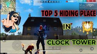 CLOCK TOWER HIDE PLACE IN FREE FIRE ! TOP 5 HIDE PLACE IN BERMUDA ! RANK PUSH TIPS