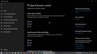 Windows 10 November 2019 update Security app and browser control settings