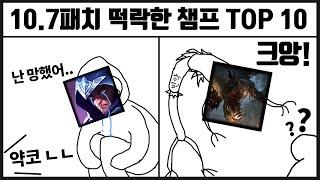 10.7패치 떡락한 챔프 TOP10