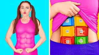HOW TO SNEAK FOOD ANYWHERE YOU GO || Cool DIY Life Hacks Into Class, Gym And Movie By 123 GO! FOOD