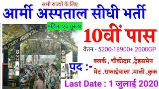 10वीं पास सरकारी नौकरी 2020/ Military Hospital Vanacay 2020/ All India Job/Army Hospital Recruitment