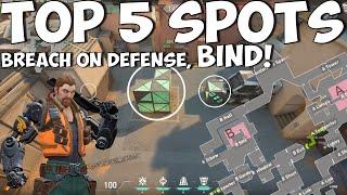 My Top 5 Defensive Ability Spots For Breach On Bind! | Valorant Breach Guide