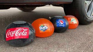 Experiment Car vs Coca Cola, Fanta, Mirinda Balloons | Crushing Crunchy & Soft Things by Car