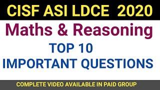 CISF ASI LDCE 2020 | MATHS & REASONING TOP 10 IMPORTANT QUESTIONS WITH SHORT TRICKS in hindi