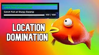 Fortnite Catch fish at Slurpy Swamp - LOCATION DOMINATION (All Stages)