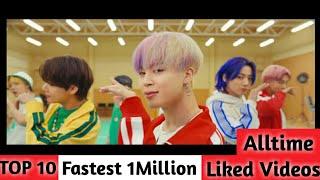 Top 10 fastest 1Million liked video on YouTube All-time||2021|Butter|BTS|Dynamite|Updated