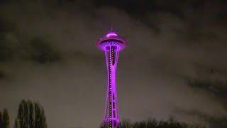 Light show at Space Needle on New Year's Eve