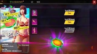 Beach Party Top Up 500 Get Pen Watermelon, Wicked Coconut BackPack | Free Fire New Top Up Event