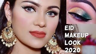 हिंदी Easy EID MAKEUP Tutorial 2020 Emerald Green & Gold Look