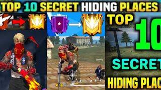 TOP 10 HIDING PLACE IN FREE FIRE 2021 | TOP 10 SECRET LOCATION GARENA FREE FIRE | RANK PUSH TIP'S