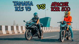 APACHE RTR 200 4V vs R15 V3 (VAMP) | Drag Race | ToP EnD Test