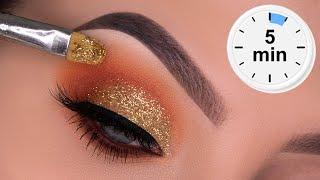 5 MINUTE Soft Golden Glitter Eye Makeup Tutorial