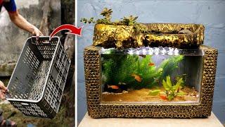 Creative Ideas From Cement - Turn a Fruit Basket Into Beautiful Waterfall Aquarium - For Your Family