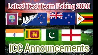 Top 10 team ranking in Test ICC latest announcement