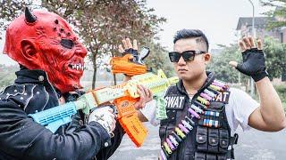 LTT Nerf Mod :  TWO Police Warriors Black Nerf Guns Fight Crime Dangerous Mask Devilish