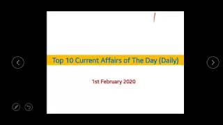 Daily Top 10 Current Affairs | 1st February 2020 | Current Affairs for Bank, SSC, Railway and Other