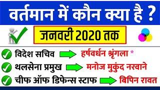 वर्तमान में कौन क्या है  Bharat me wartman me kon kya hai  January 2020 current affairs Gk in hindi