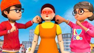 Giant Doll Squid Game (오징어 게임) vs Scary Teacher 3D Nick Love Tani