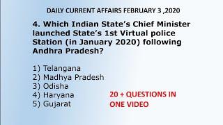 DAILY CURRENT AFFAIRS FEB 3,2020 MCQ