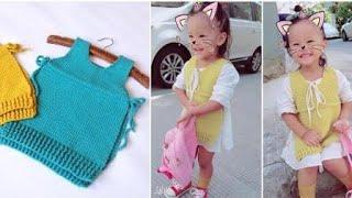 [DHG Crochet Tutorial] How to crochet crop top Woolen Baby Child Vest Clothes - crochet top Part 2