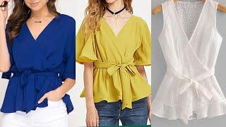 outstanding gorgeous plus size ruffle trim tie side wrap top design and ideas