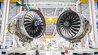 Amazing aero engine manufactoring process. Incredible gas turbine production technology.