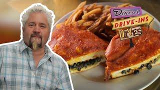 Guy Fieri Eats an INSIDE-OUT Grilled Cheese on #DDD | Food Network