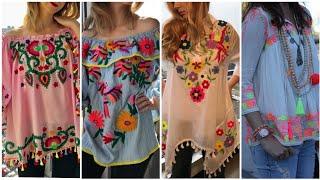 Super Stylish And Gorgeous American Style Hand Embroidered Chiffon Tunic Top Designs Ideas